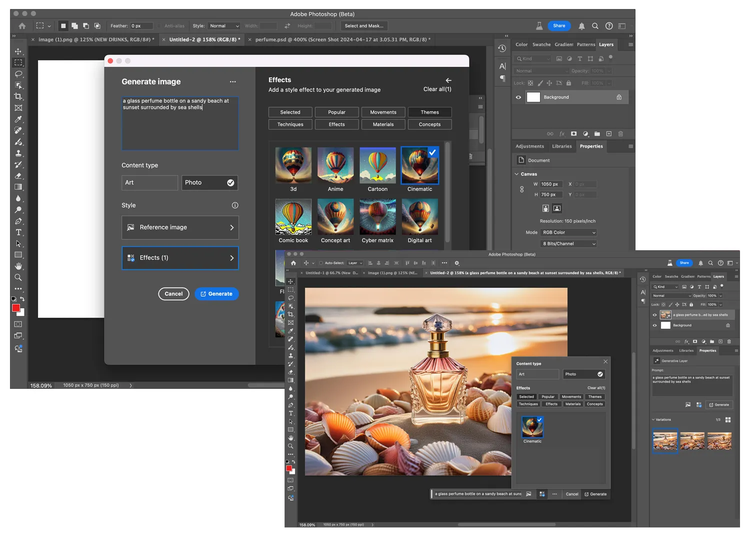 Screenshot showing how to use the Generate Image feature in Photoshop.