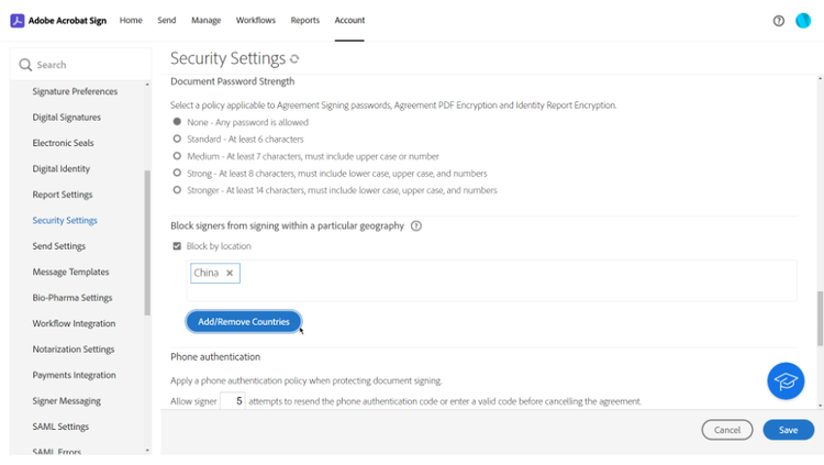 Security Settings in Adobe Acrobat Sign