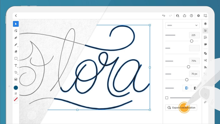 Interface do Adobe Illustrator no iPad com a palavra Flora