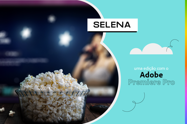 Fotografia de pipoca na frente de uma TV mostrando Selena, a série Netflix