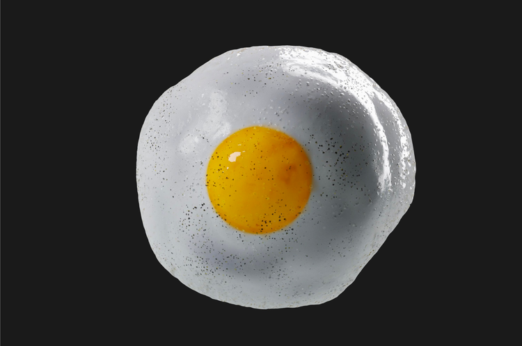 Imagem 3D de um ovo frito em um fundo preto
