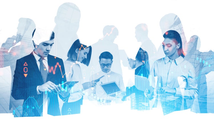 Image of group of people on electronic devices.