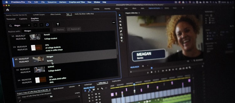 This image shows the title and graphics tools in Premiere Pro.