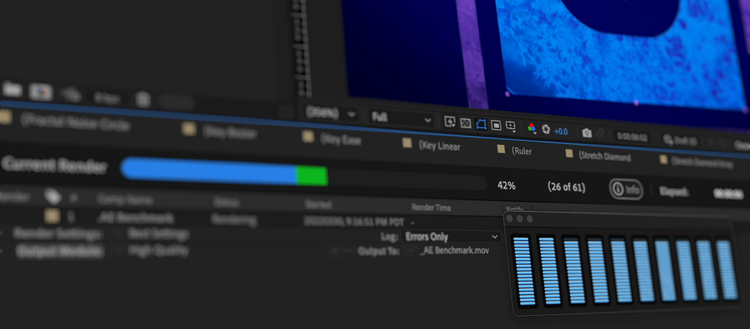 Close up of the features on After Effects. 
