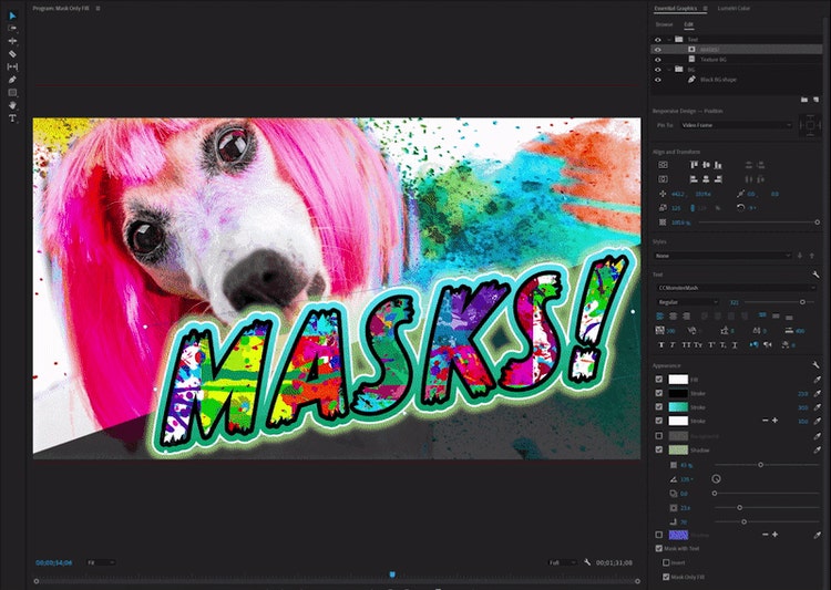 Use masks to create textures for text and shapes in Premiere Pro.