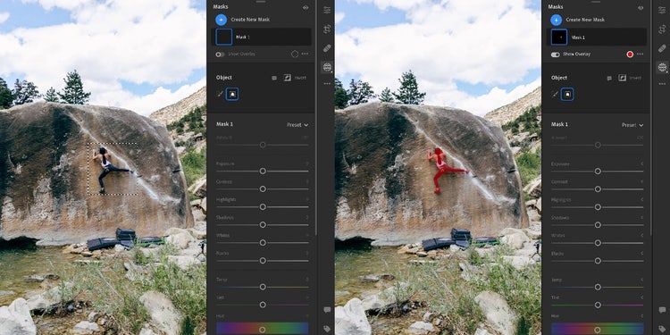 Before / after drawing a rectangle over the climber with Rectangle Select.