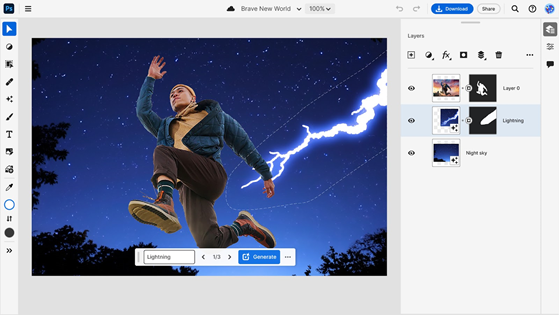 Screenshot of Adobe Photoshop Web on Google Chromebook Plus