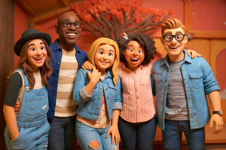 Image of a group of people in claymation.