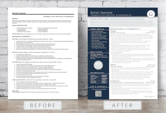 Before and after resume examples.