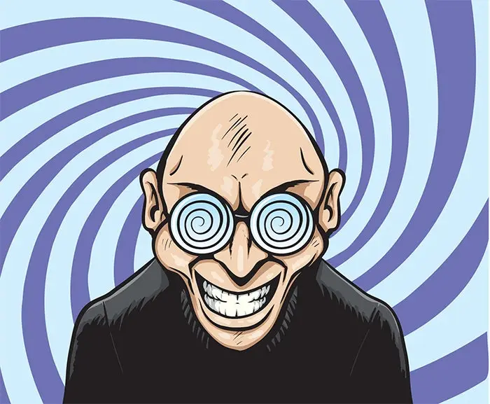 An illustration of a man hypnotized.