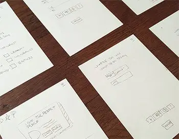 Photograph illustrates how the UX process might be sketched from end-to-end.
