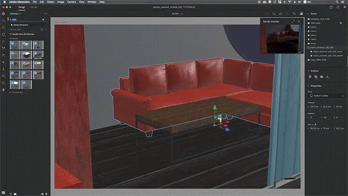 Placing Adobe Stock Furniture in Anna's 3D architectural design.