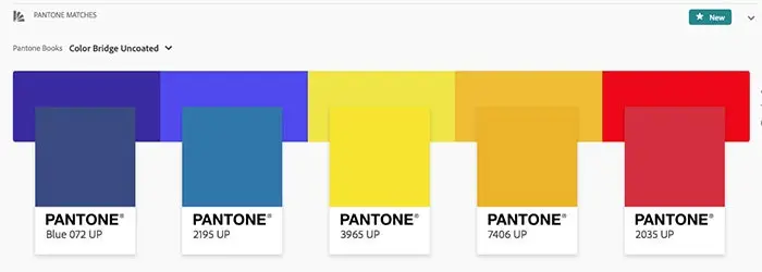 Pantone matches for an array of colors in Adobe Color.