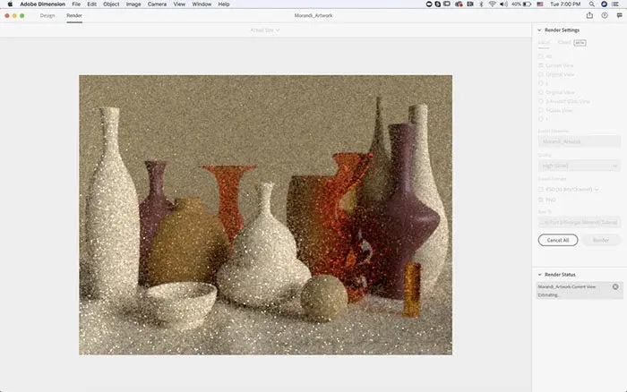 Rendering a recreation of Giorgio Morandi's Still Life, in Adobe Dimension.