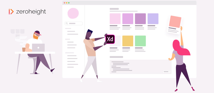 Graphic of people using Adobe XD.