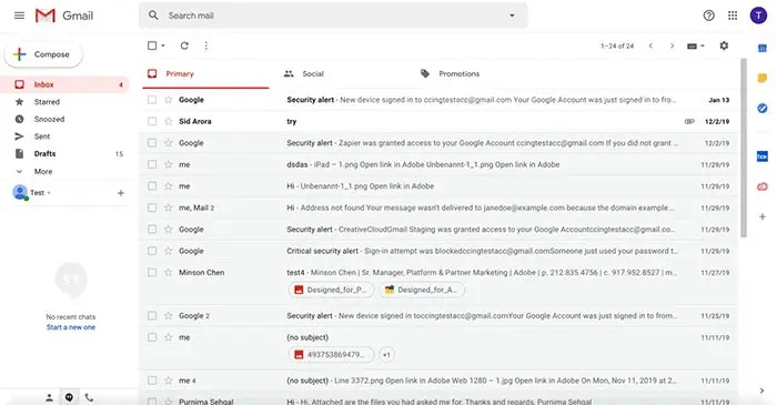 A GIF demonstrating the process of launching the Creative Cloud add-on in Gmail, and attaching a Libraries asset to an email thread.