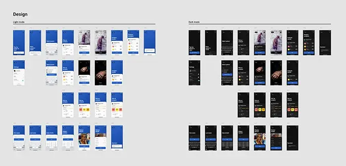 Dark and Light mode variants of Patana AI's various app screen artboards in Adobe XD.