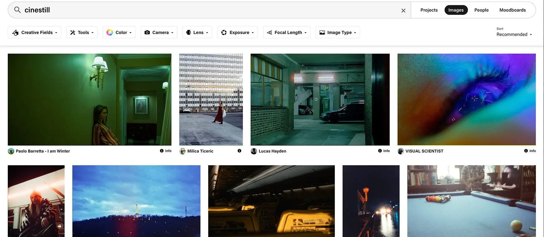 Image search results on Behance for the query 'cinestill'.