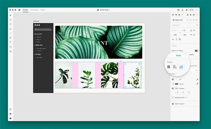 A horizontal Stack is demonstrated in the June 2020 release of Adobe XD.