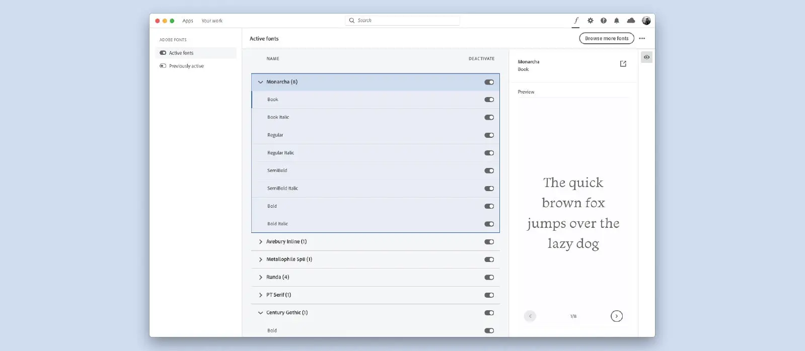 The new font manager in the Adobe Creative Cloud Desktop app.
