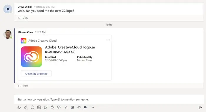 File details for a shared Creative Cloud Libraries asset in Microsoft Teams. 