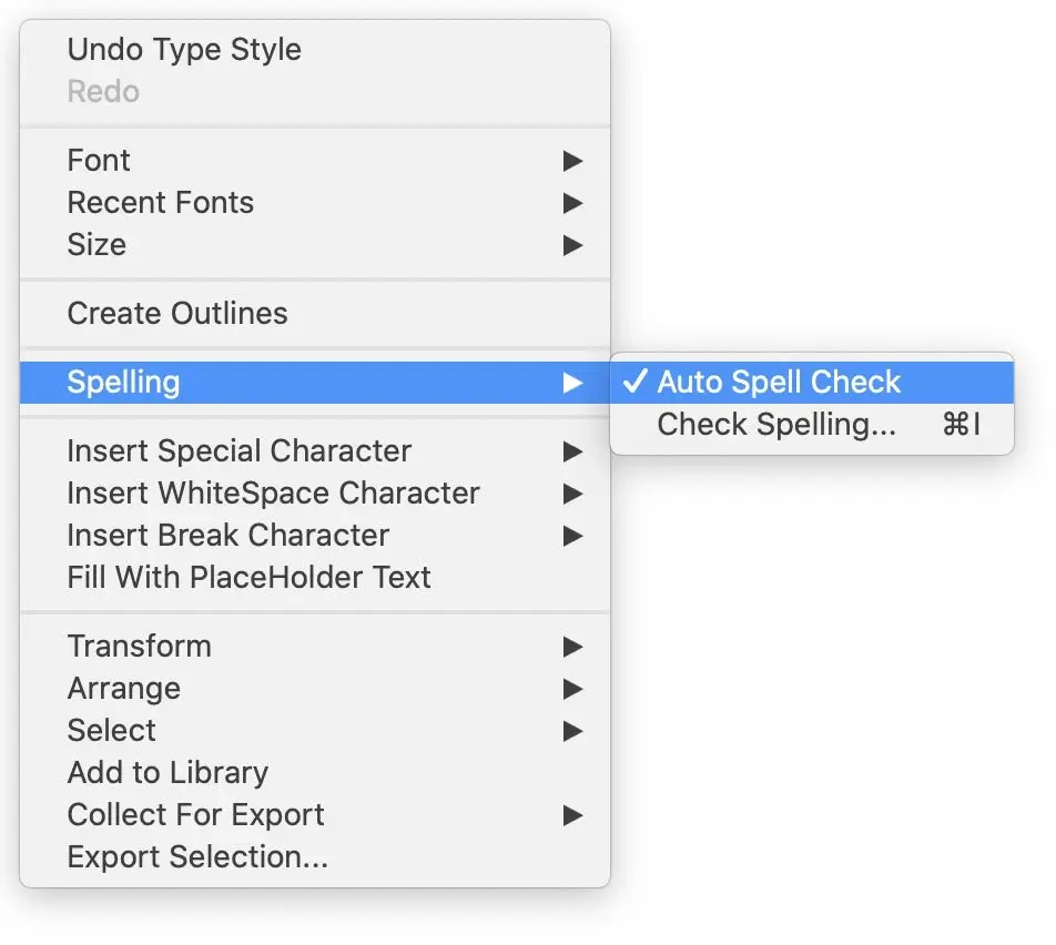 Auto spell check selected on Illustrator