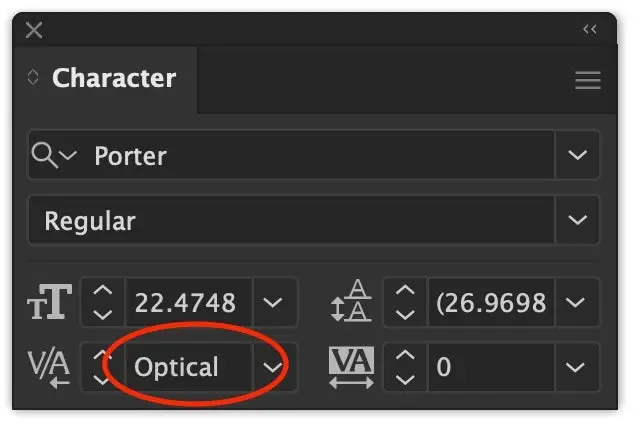 The word optical circled on Illustrator desktop
