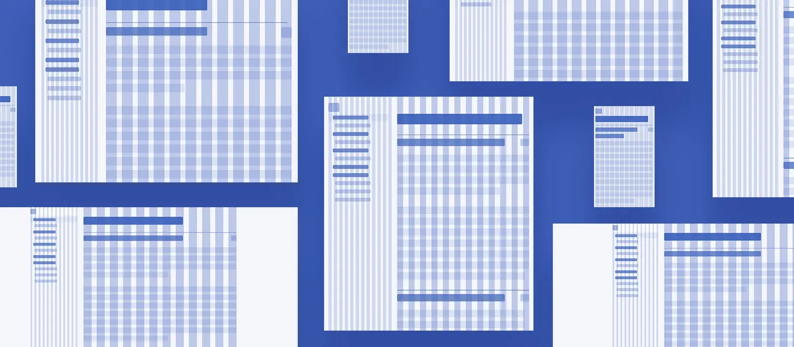 A collage of 12 column grid blueprints for PDF documents.