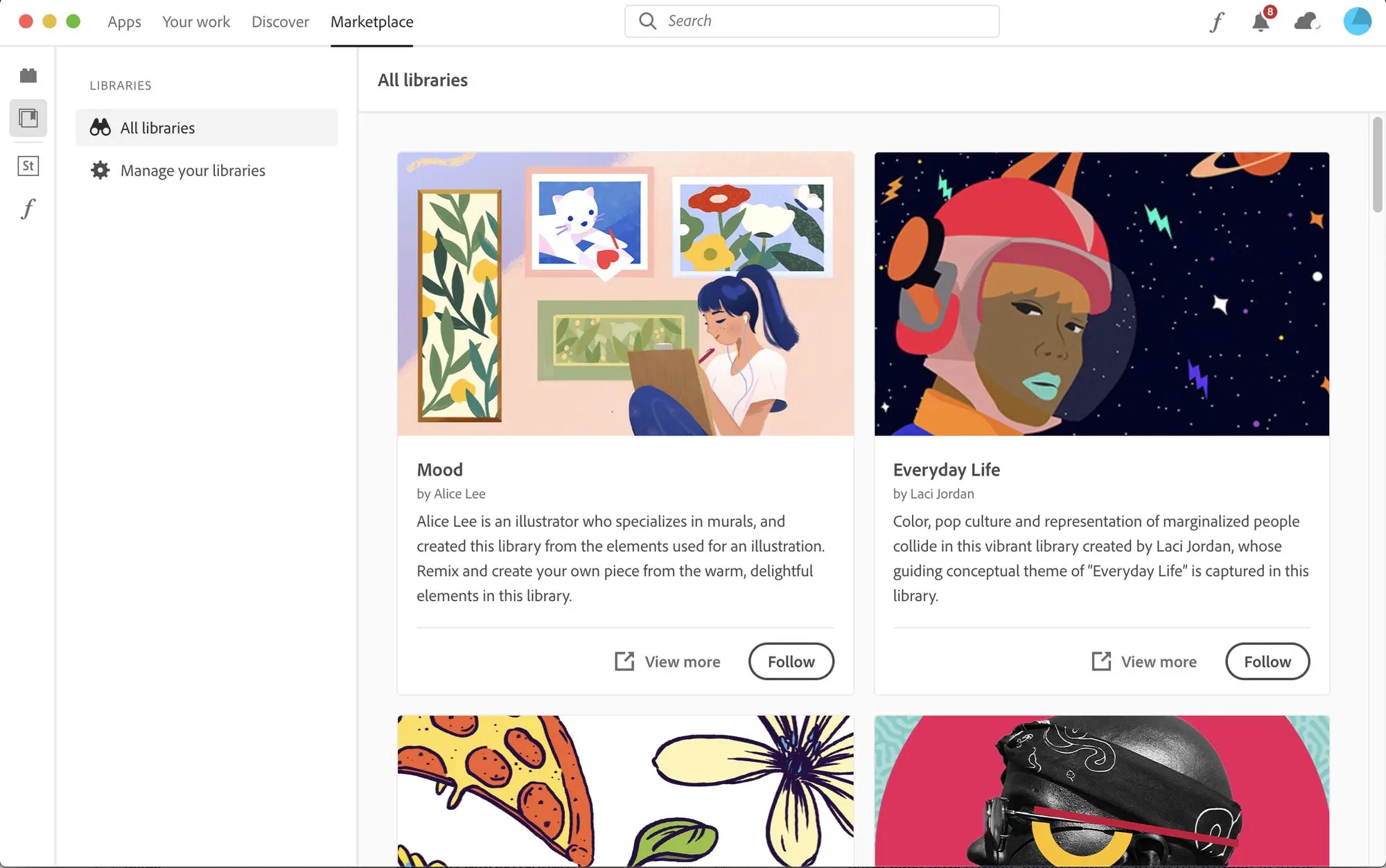 The Marketplace Libraries tab.