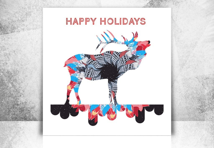 Deer on a happy holiday card.