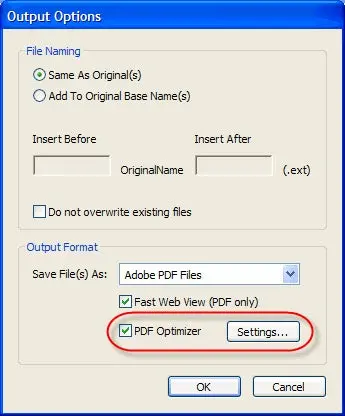 PDF Optimizer settings