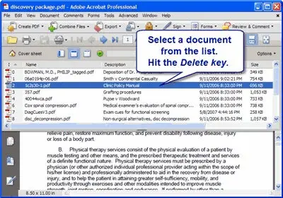 Delete a document from the PDF Package window