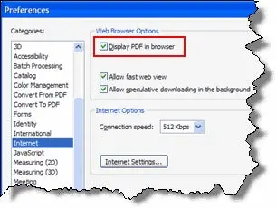Acrobat displays the PDF in the browser when checked. Uncheck to have the PDF open in Acrobat.