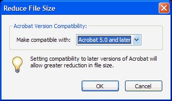 Using thr Reduce File Size option to change the PDF version.