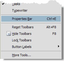 Choose the Properties Bar