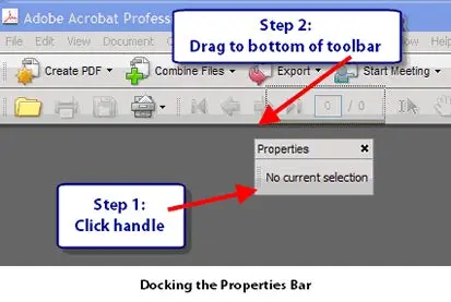 Screen shot that shows how to dock the Properties Bar