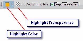 Properties Bar when Text Highlight tool is selected.