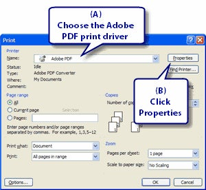 Changing Adboe PDF print driver setting