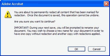 Redaction Warning Dialog