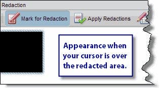 When hovering, the redaction mark will appear black.