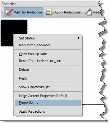 Getting to the Redaction Properties window