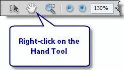 Right-click the Hand tool to see options for the toolbar.