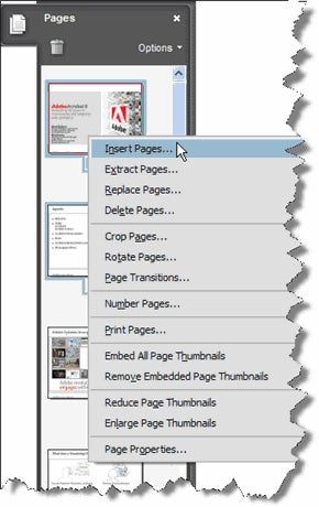 Right-click to get to a Contextual menu for the Pages Panel