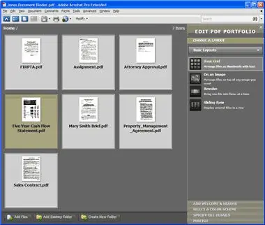 PDF Portfolio Editing window