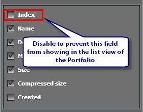 Disable Index field if you don't want it to show