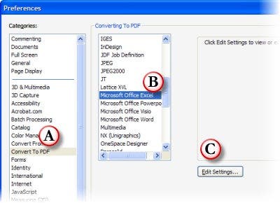 Convert to Excel in Acrobat preferences