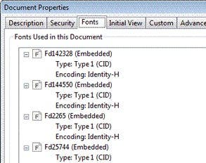Fonts tab for a ClearScan file