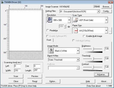 Fujitsu Twain driver window