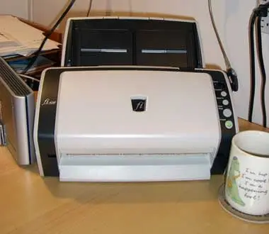 Fujitsu fi-6140 scanner on Rick's desk