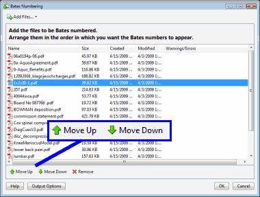 Bates Numbering window